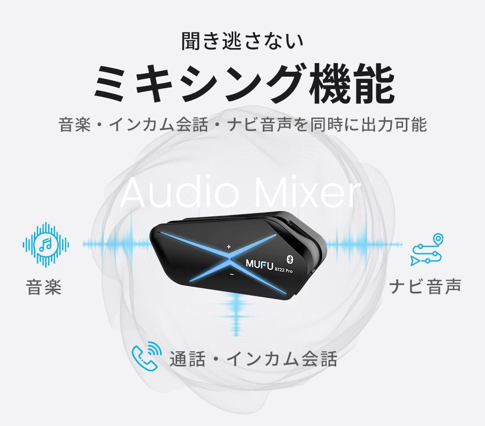 通話と音楽やナビ音声を同時に聴けるミキシング機能