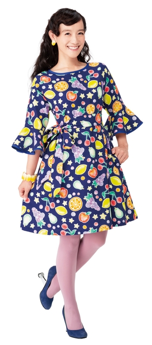 かんたん★フリルワンピース「Ultra Fruits navy」仕様