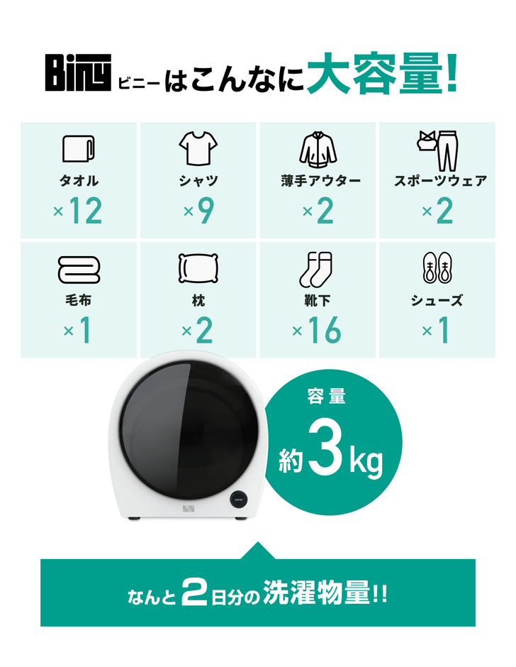 高い乾燥性能・大容量を実現した次世代小型衣類乾燥機 「Biny」が日本