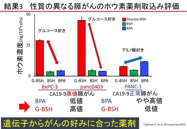 結果3 性質の異なる膵がんのホウ素薬剤取込み評価