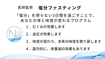 “むくみ、高血圧に効果を実感”　 医師監修「3日間の塩分ファスティング」を実践した 男女50名のモニター結果中間発表