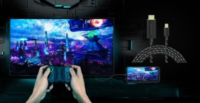Black Shark2を大型モニターと接続してゲームをプレイするイメージ