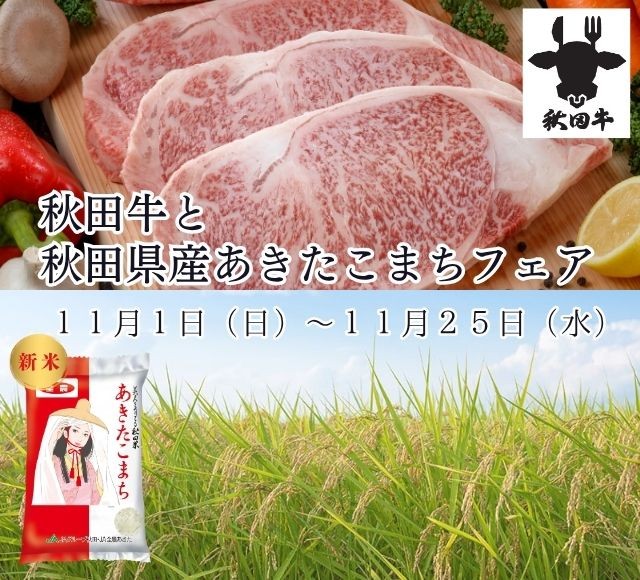 口どけが良い「秋田牛」と全国トップクラスの人気・知名度を誇る「あきたこまち」の新米をお届け！宮城・東京・大阪の飲食店舗で「秋田牛と秋田県産あきたこまちのフェア」を１１月１日（日）より開催
