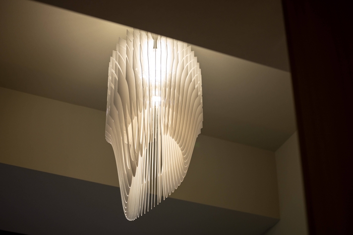 世界的に有名な建築家ザハ・ハディドが手がけた近未来型照明AVIA Pendant Lightを客室に