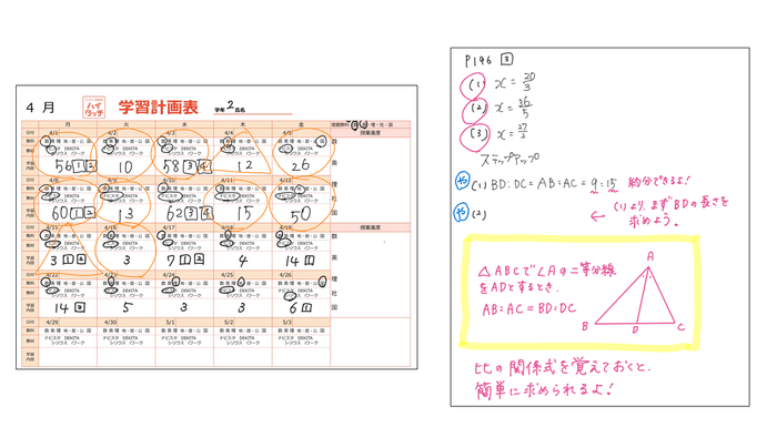 学習計画表と手書きで行う添削指導