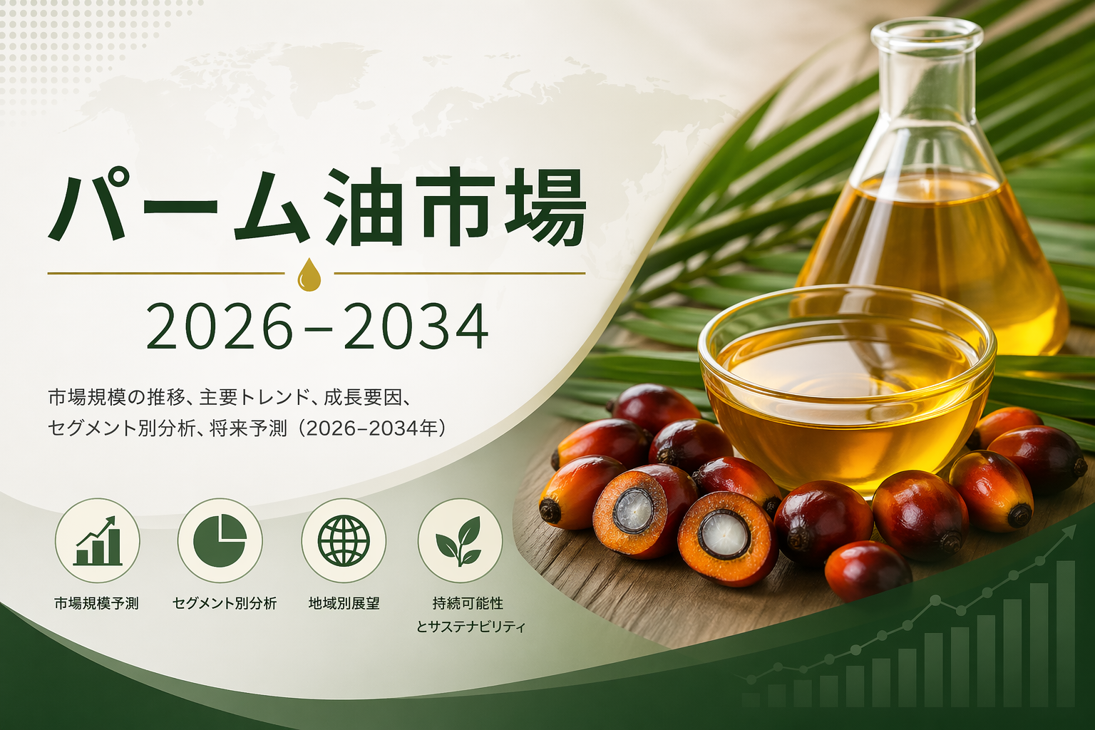 パーム油市場規模、2034年までに807億米ドルを突破へ | 年平均成長率（CAGR）3.30%