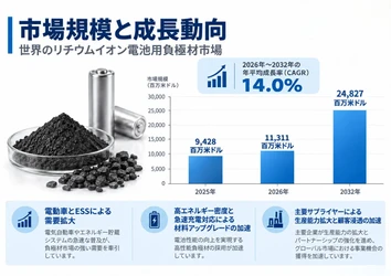 リチウム電池の負極材マーケットリサーチ：調査方法・市場動向・業界規模、CAGR 14.0%の安定成長