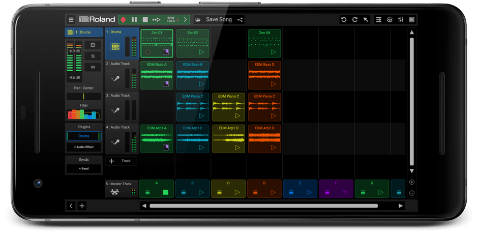 「ループ」を並べて曲を作ることができる「ループ・ビルダー・モード」画面