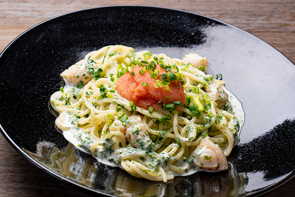 たらこと帆立とあおさクリームソース