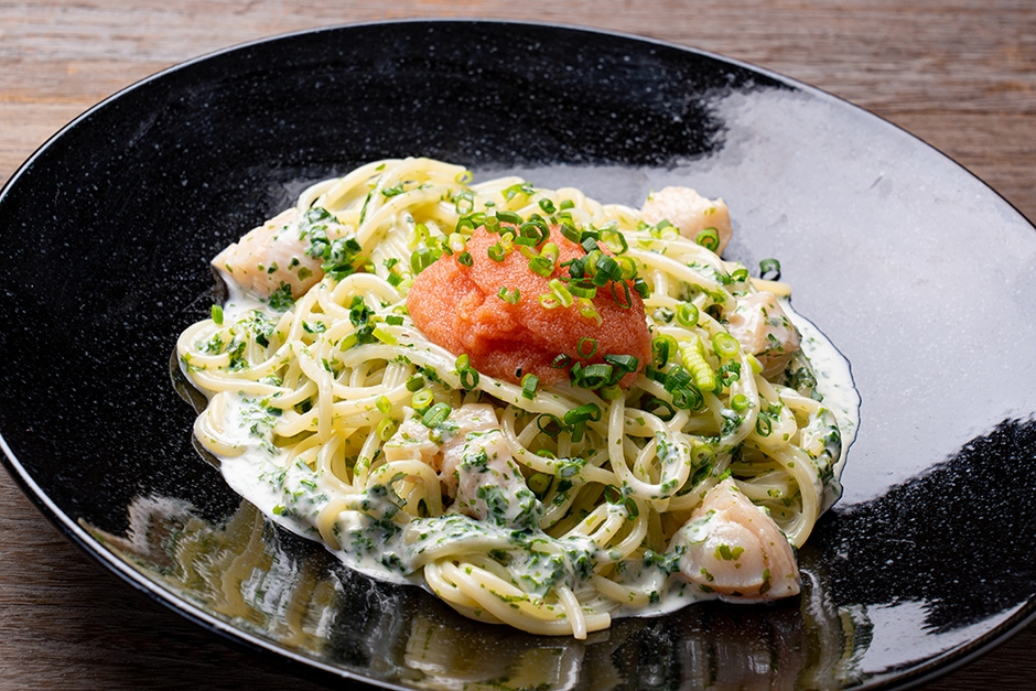 たらこと帆立とあおさクリームソース