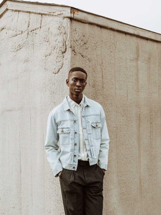 RAY DENIM JACKET&#44; CROSBY LINEN STRIPE WOVEN SHIRT