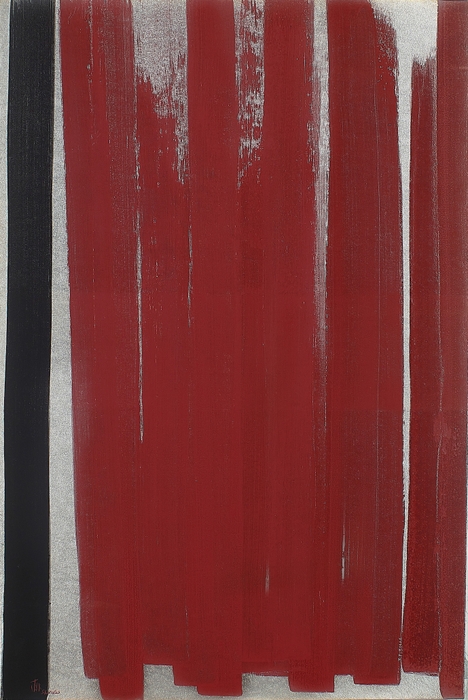 《Harvest》2010年 90.0×60.0cm 朱、墨、和紙に銀箔