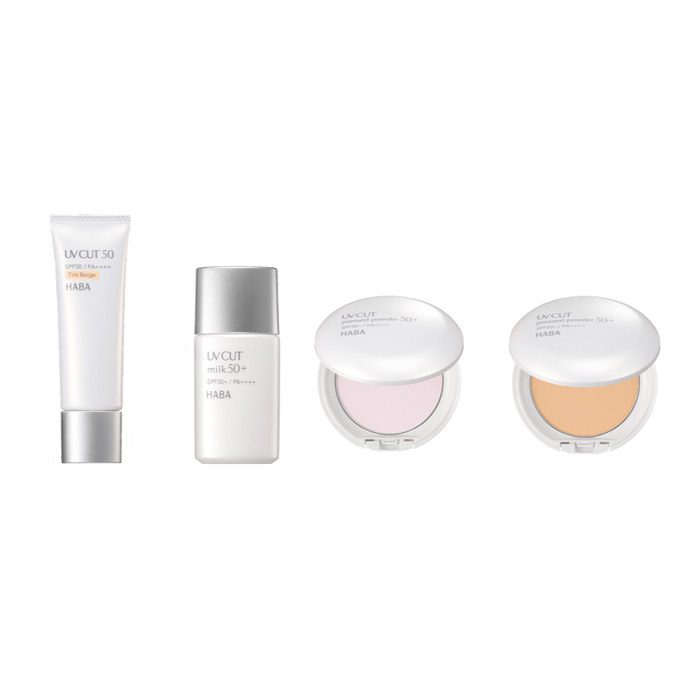 UVカット50<ティントベージュ>、UVカットミルク50+、UVカットプレストパウダー50+<ラベンダーピンク><ナチュラル>