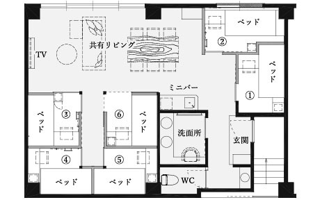 コンパートメント客室　6名