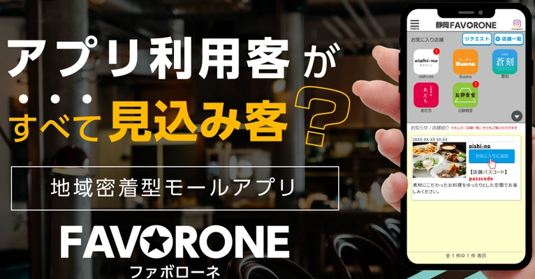 【静岡県の飲食店様限定】月間10万リーチを誇るグルメSNS 「favonavi」への無料掲載店を募集開始！ さらに集客アプリ「ファボローネ」が3ヶ月無料になる 『ダブル応援キャンペーン』を12月3日より実施