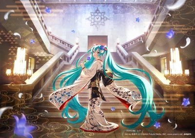 (過去のコラボ事例)〈冬木小袖〉ミク　Art by 森倉円 (C) Crypton Future Media, INC. www.piapro.net