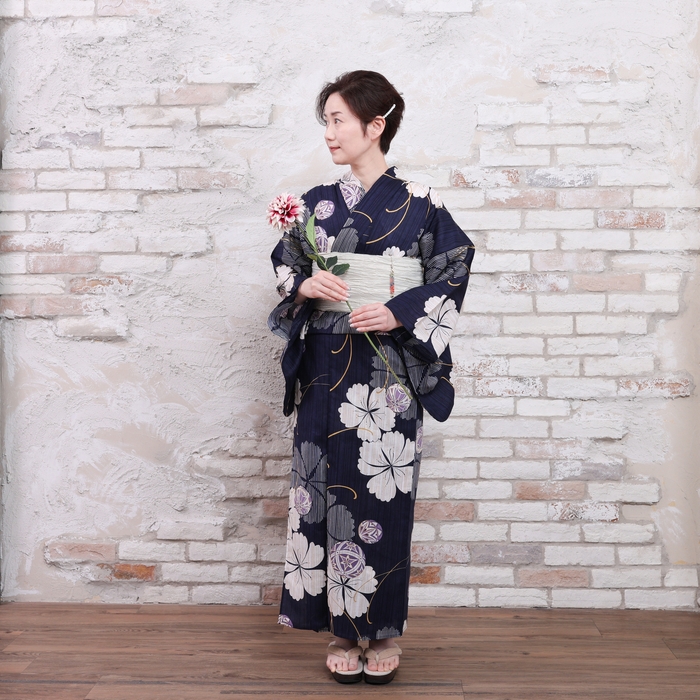 浴衣・兵児帯2点セット(毬／紺)