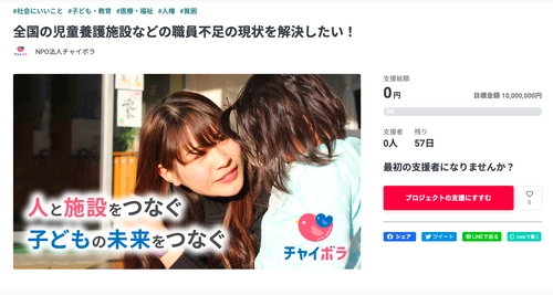 都内の施設90％以上に広がった職員確保と定着のサービスを全国へ　 活動資金の一部を募るクラウドファンディングを開始　 - 子どもたち一人ひとりが大切に育てられる世の中を目指して -