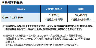 新端末料金表