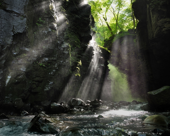 「斜光の滝流」('18 自然とのふれあい部門受賞作)