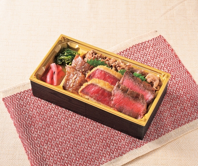 【米沢 琥珀堂】「米沢牛ステーキ＆牛カツ＆カルビ焼肉弁当」
