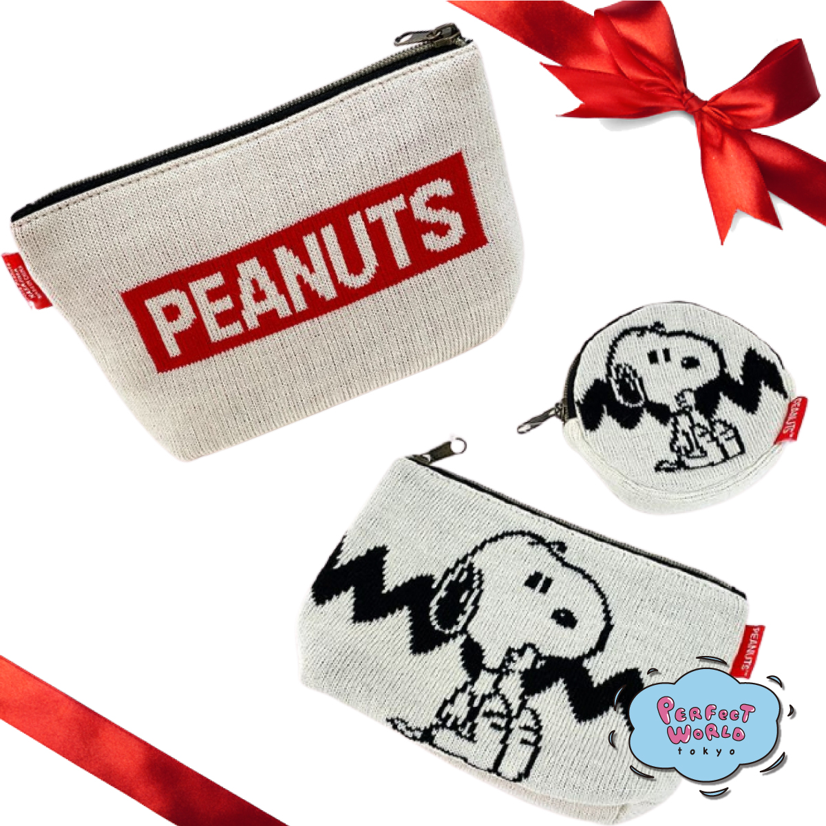 あったかニットの編み込みがかわいい♪スヌーピーのポーチはギフトにもピッタリ