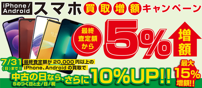 iPhone / Android スマホが最終査定額より最大15％増額！