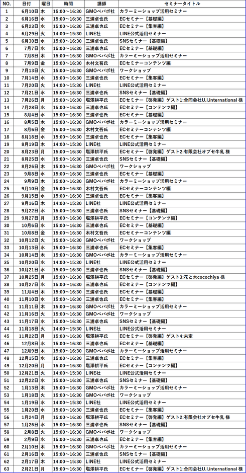 セミナー・ワークショップスケジュール