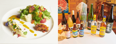 色鮮やかな鴨川産エディブルフラワーと旬野菜のサラダ／鴨川クラフトビール､地酒､自家製ジュースなどドリンクのラインナップも充実