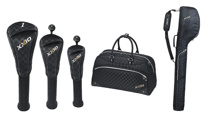 写真左から、ヘッドカバー（GGE-X164D、F、H）、ボストンバッグ（GGB-X164）、クラブケース（GGB-X164）