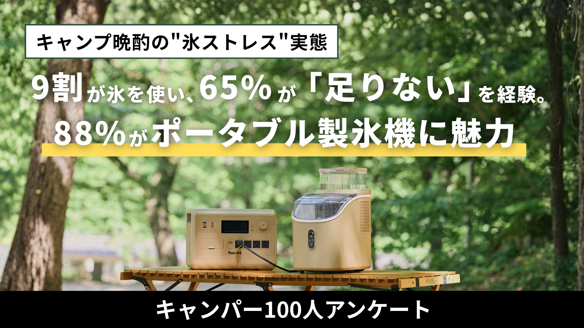 【キャンパー100人に聞いた】キャンプ晩酌の"氷ストレス"実態──9割が氷を使い、65%が「足りない」を経験。88%がポータブル製氷機に魅力