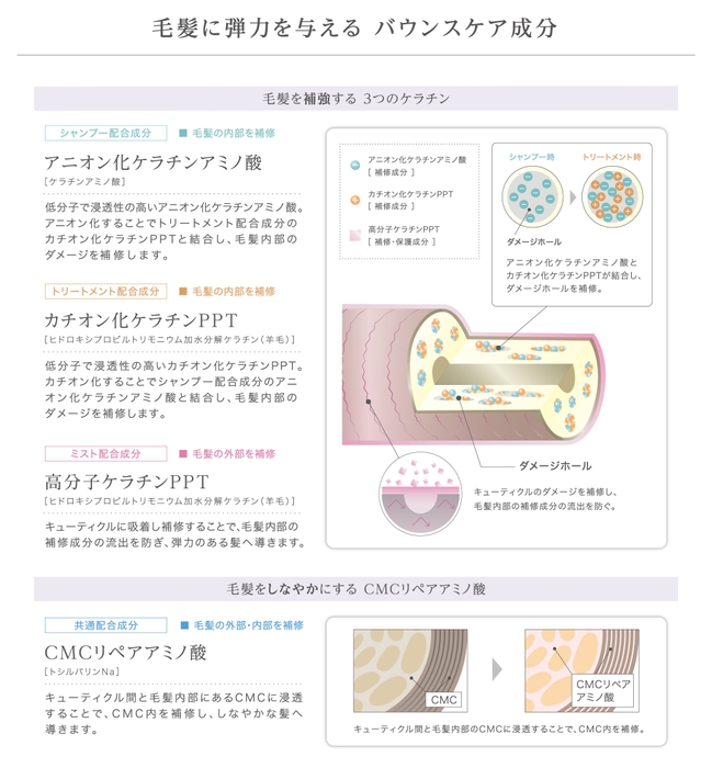 毛髪に弾力を与える バウンスケア成分