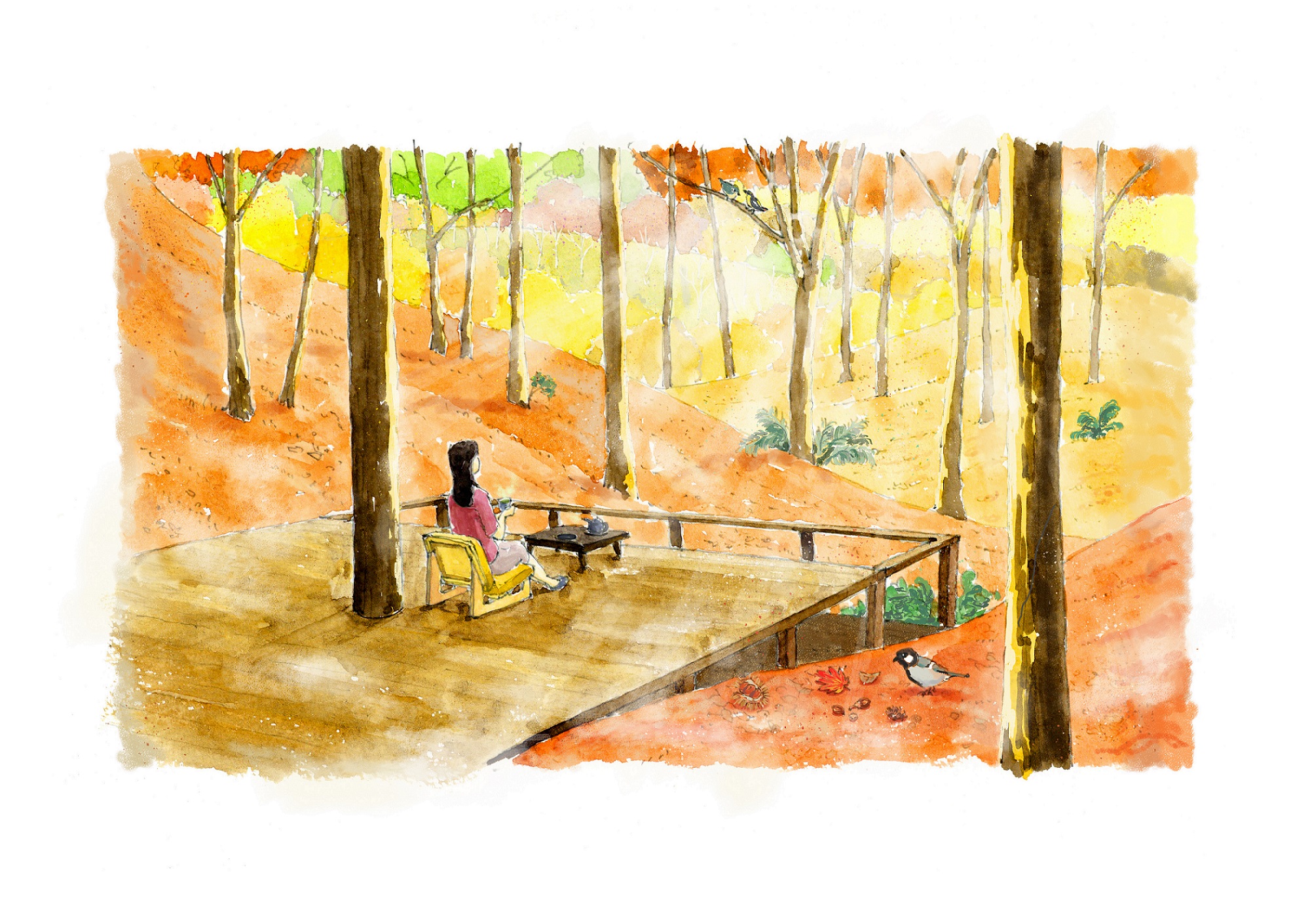 【星のや軽井沢】野鳥の声でリラックス！紅葉の中で茶を楽しむ「森の紅葉野点」開催｜期間：2021年10月1日～11月15日