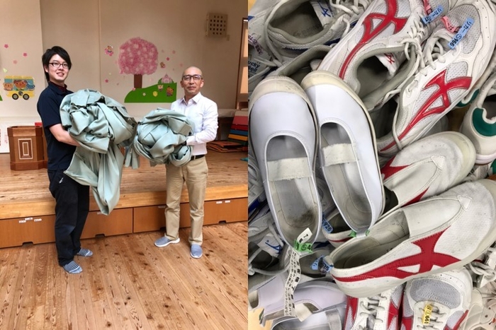 休校中18校のカーテンと児童の上履きを無料クリーニング