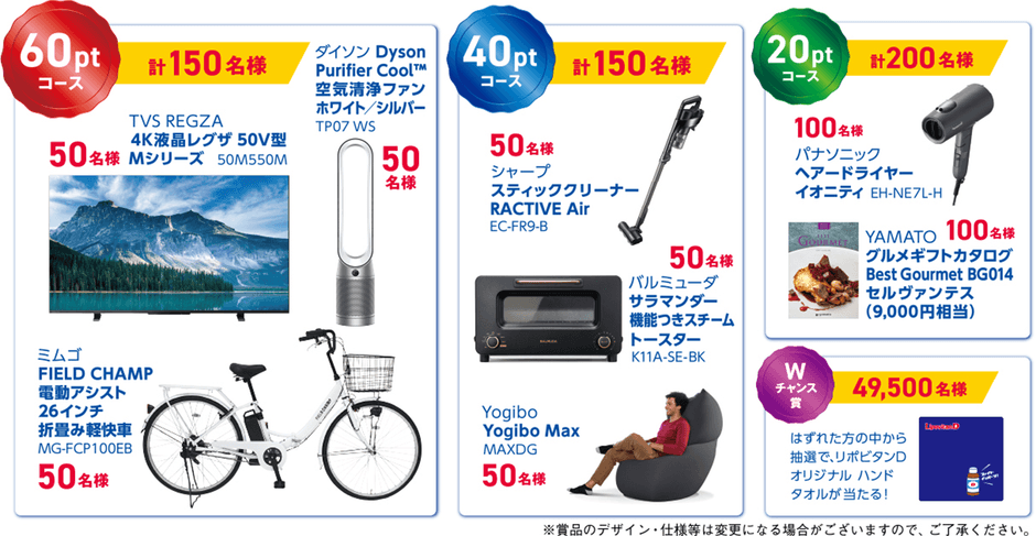 【ポイント数に応じて賞品が選べる3つのコース】