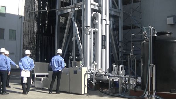 アンモニア廃液から水素を回収して発電する実験