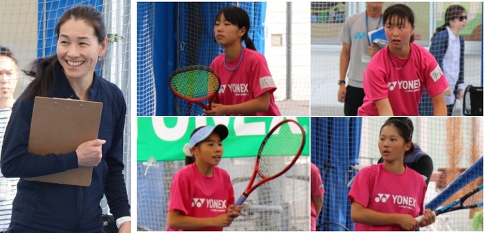 伊達公子と選抜された成田百那選手（左上）、奥脇莉音選手（右上）、山上夏季選手（左下）、永澤亜桜香選手（右下）