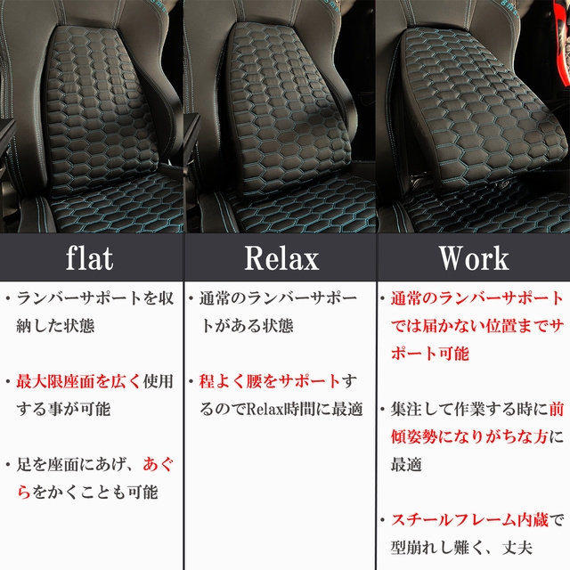 3段階で高さが調節できる可動式ランバーサポート