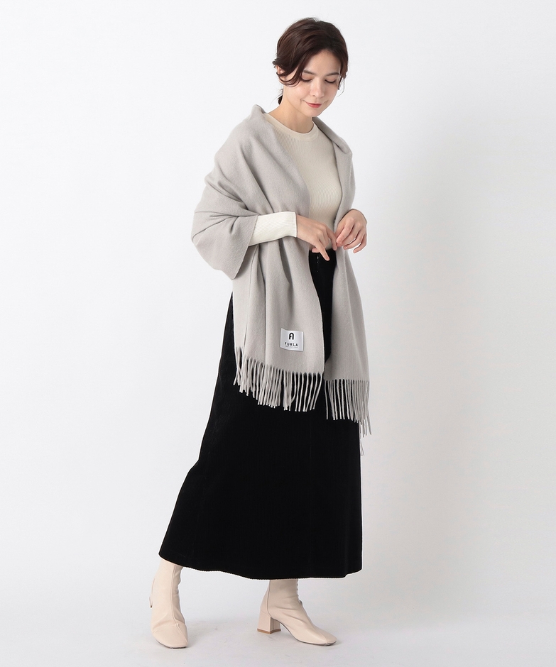 フルラカシミヤ100%ストールB&W 洗えるカシミヤ24-135-46026