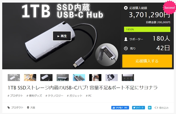 MacBookのポテンシャルをフルに引き出す 1TB SSD内蔵 USB-CハブがMakuakeにて先行予約販売
