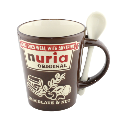「スプーン付マグカップ Nuria」価格：429円／容量：300ml／チョコレートのパッケージをイメージしたスプーン付きのマグです。