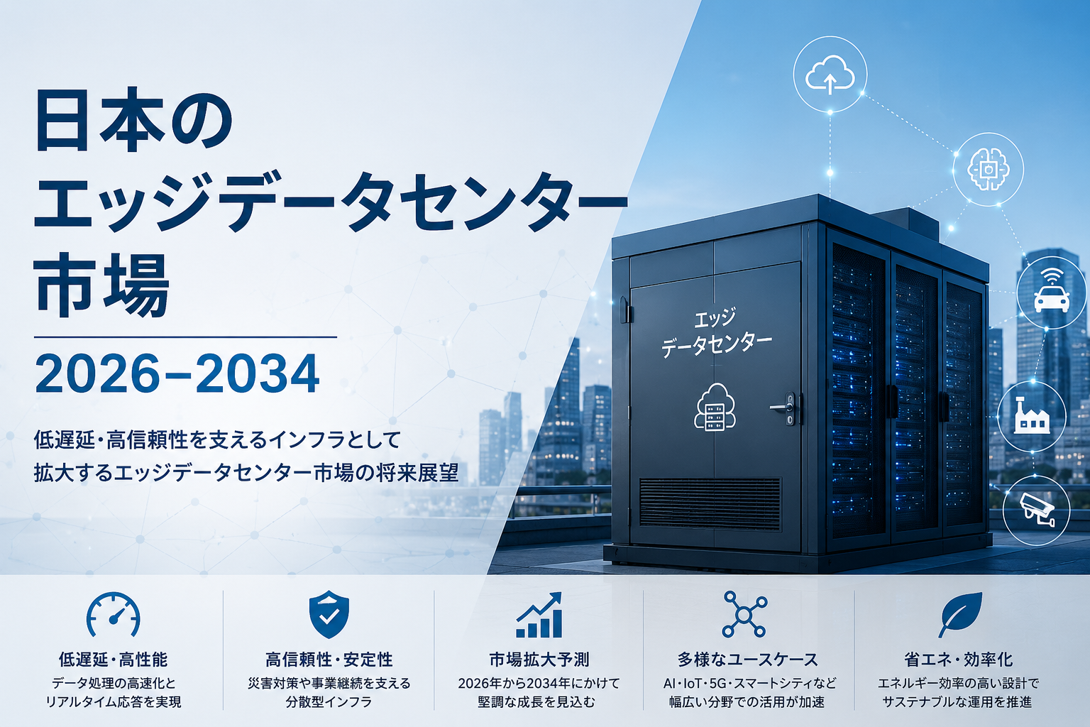 日本のエッジデータセンター市場は2034年までにUSD 6,019.89 Millionに達し、CAGR 21.34%で成長すると予測