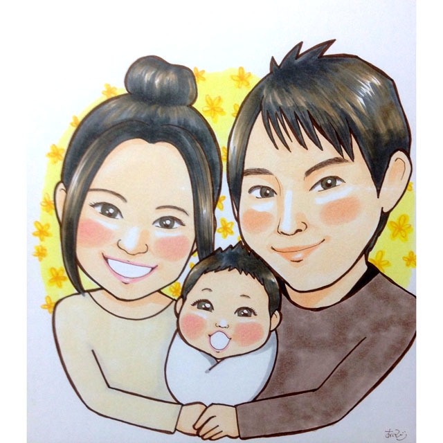 元気なアニメタッチ(ペン)両親と子供