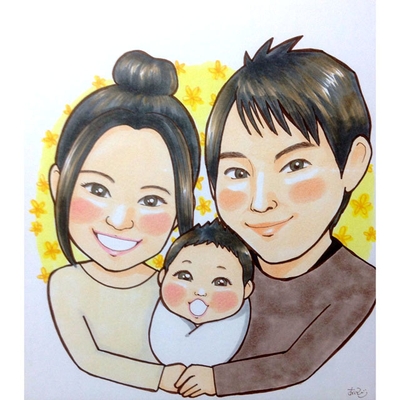 元気なアニメタッチ(ペン)両親と子供