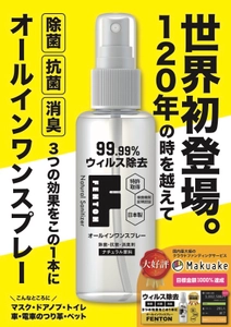 クラウドファンディング達成率1,000％！抗ウイルス・ 除菌・抗菌・消臭オールインワンスプレー「FENTON」　 先着50名限定！送料無料定期お届けコースが登場！