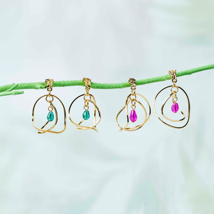 ダブルフープピアス ゴールドピンクM/ゴールドグリーンM