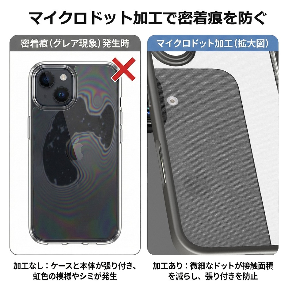 【密着痕無し】マイクロドット加工を施し、密着痕を防ぎます。