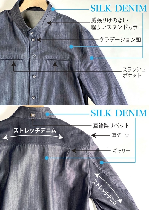 スタンドカラーシルクデニムシャツ(2)