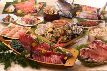 【Premium 伊東ホテルニュー岡部限定】
2月11日(水)スタート！金目鯛づくしとあわびの海鮮バイキング
心ゆくまで金目鯛を。あわびの海鮮蒸しも味わう、満足の海の幸。