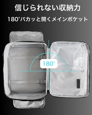 180°開くメインポケット